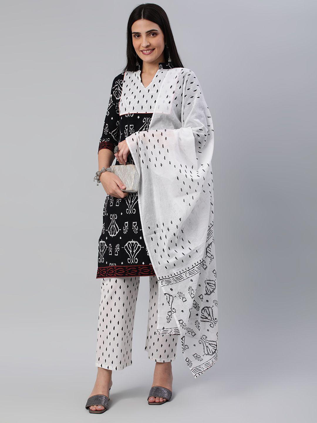 flaher women ethnic motifs printed pure cotton kurta with trousers & with dupatta