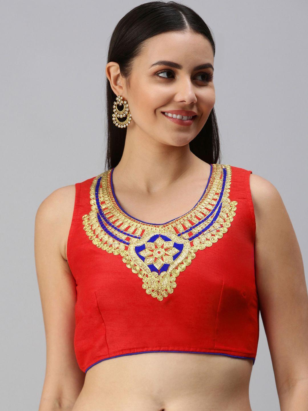 flaher women red embroidered readymade blouse