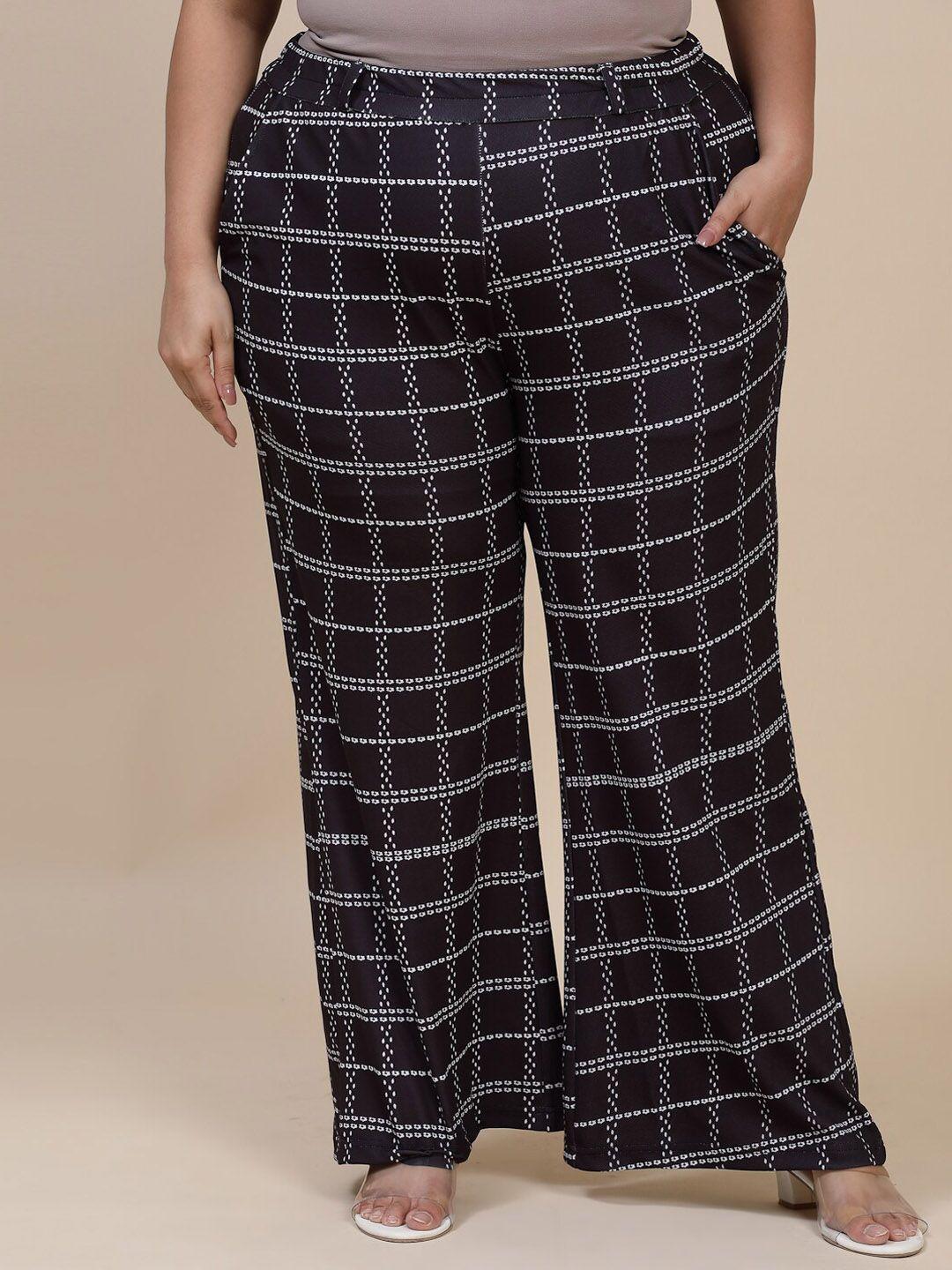 flambeur plus size women checked relaxed high-rise parallel trousers