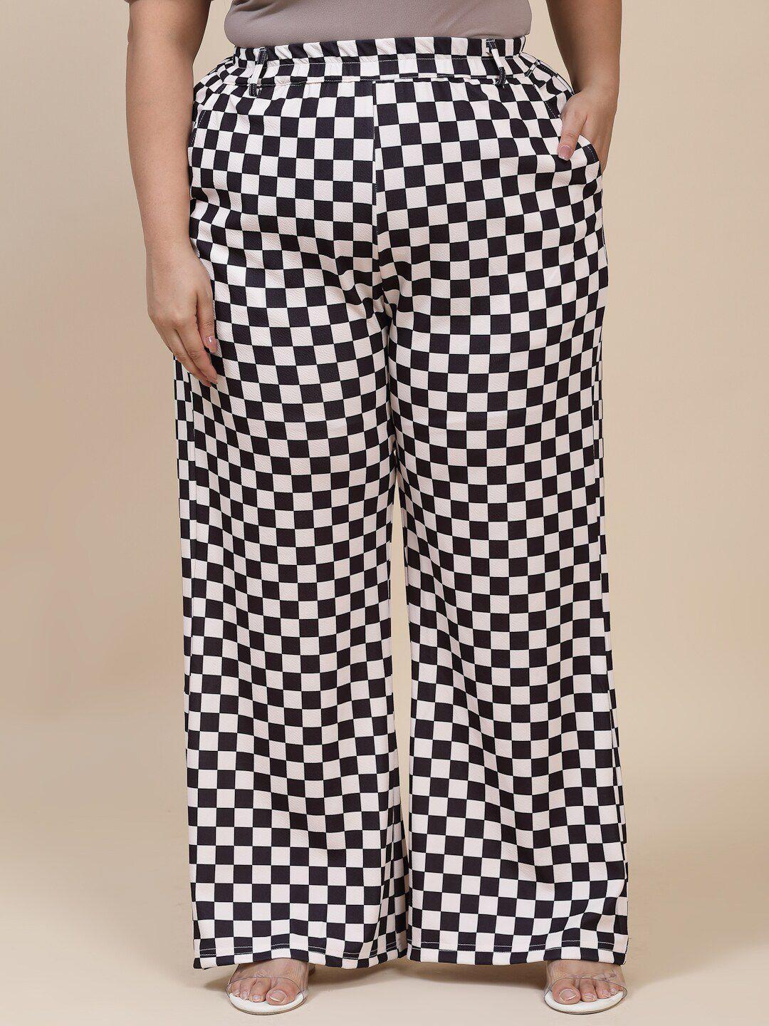 flambeur women plus size checked relaxed high-rise parallel trousers