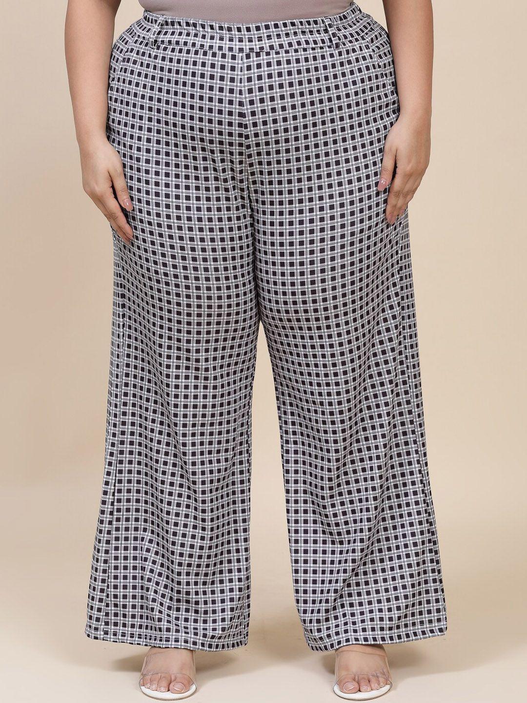 flambeur women plus size checked relaxed high-rise parallel trousers