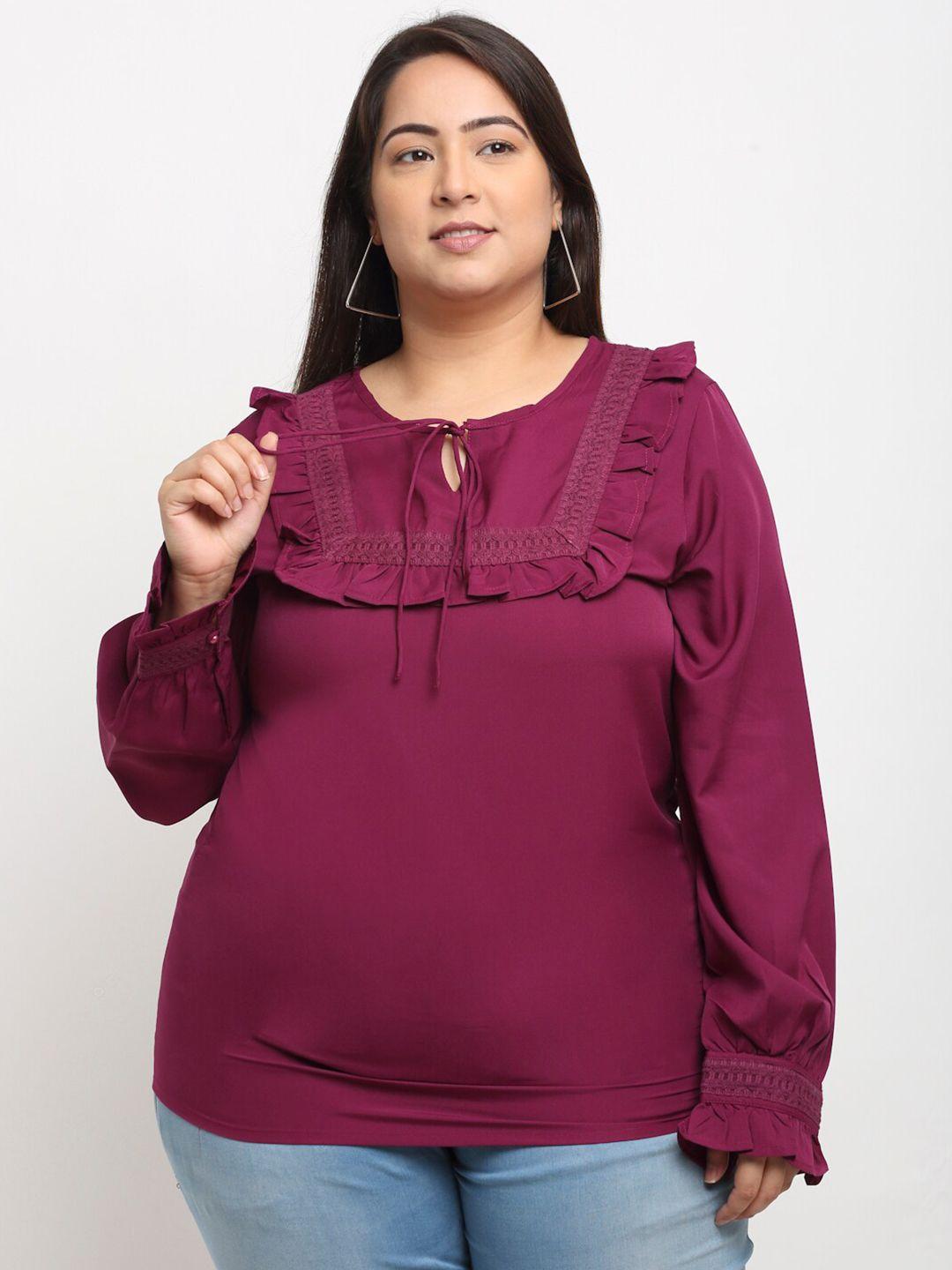 flambeur maroon tie-up neck crepe regular top