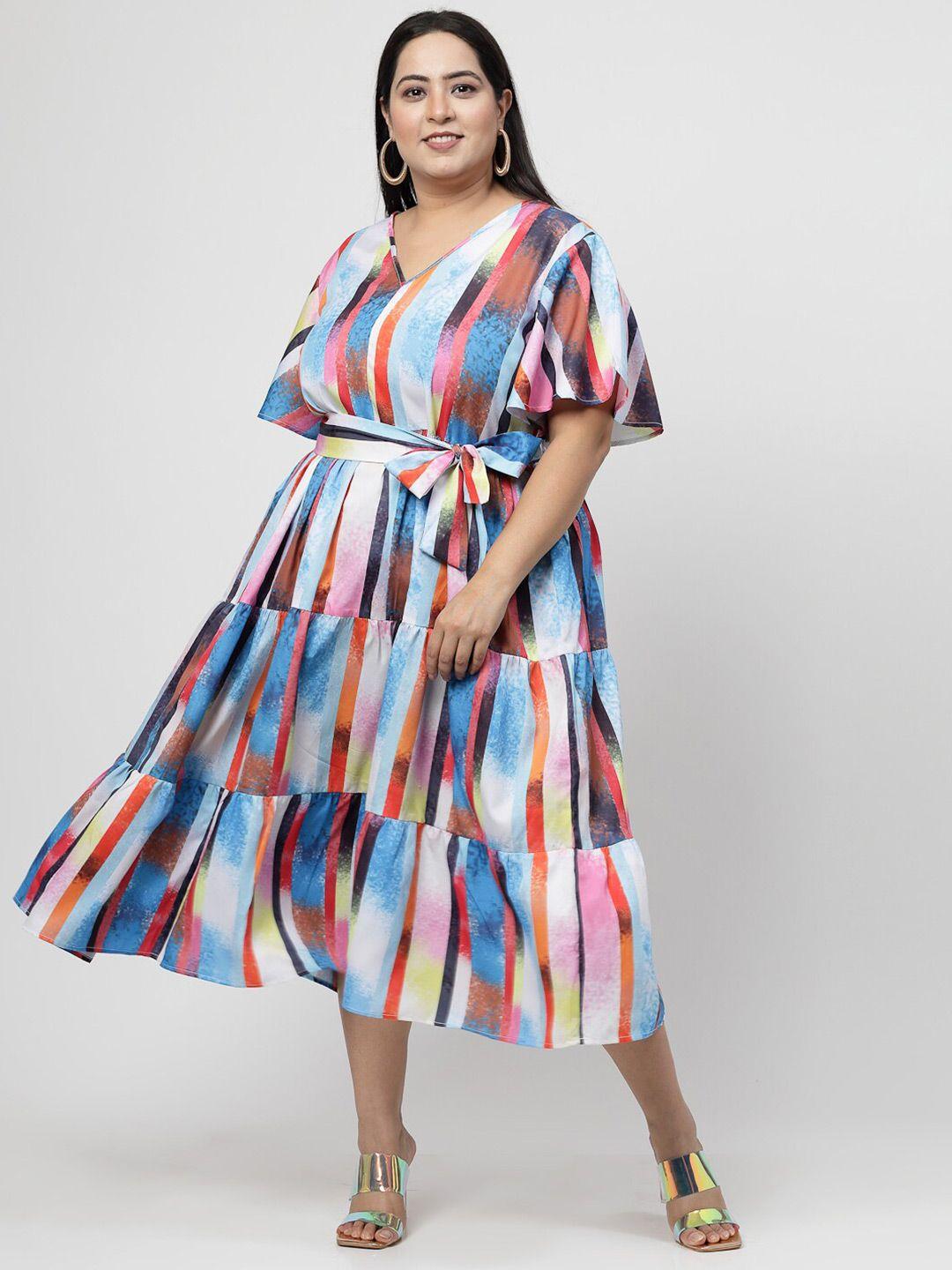 flambeur plus size abstract printed fit and flare midi dress