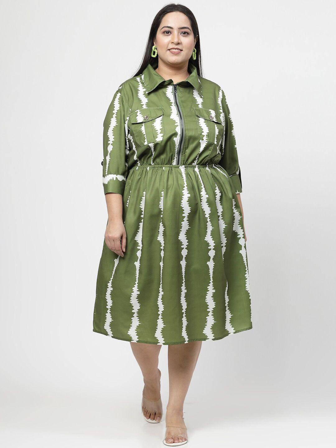 flambeur plus size abstract printed shirt collar a-line dress
