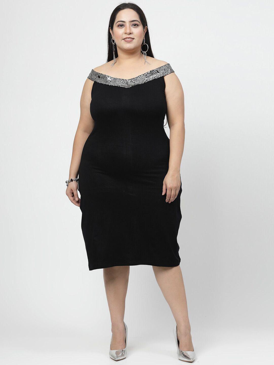 flambeur plus size embellished boat neck bodycon dress