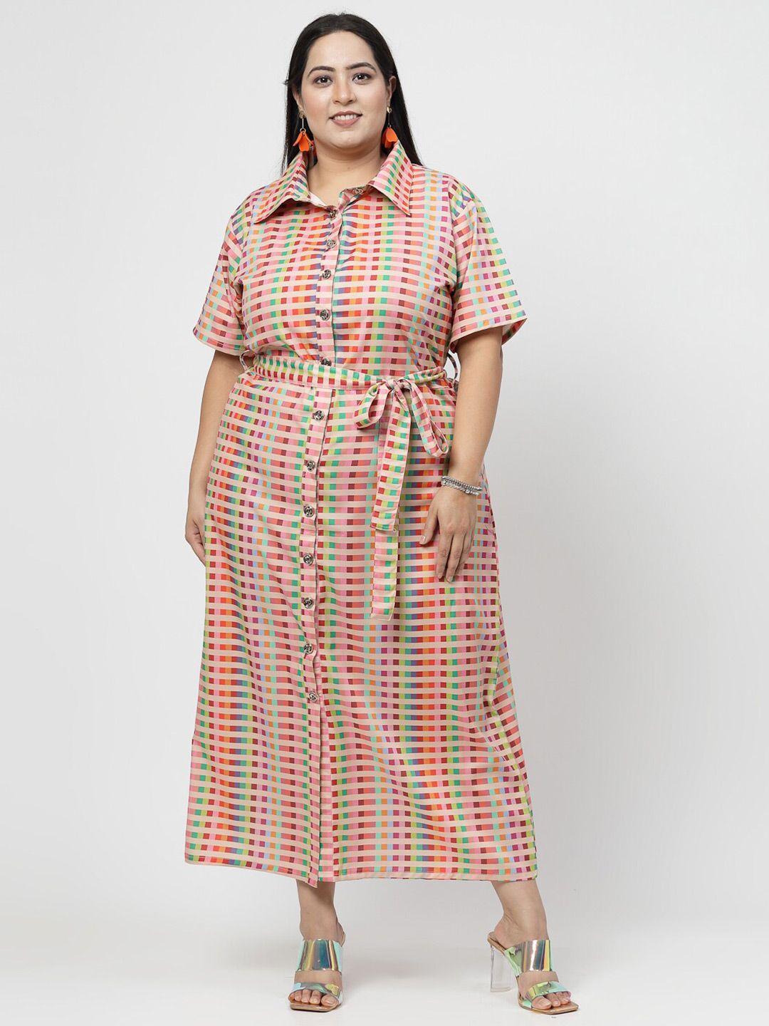 flambeur plus size geometric printed shirt collar a-line maxi dress