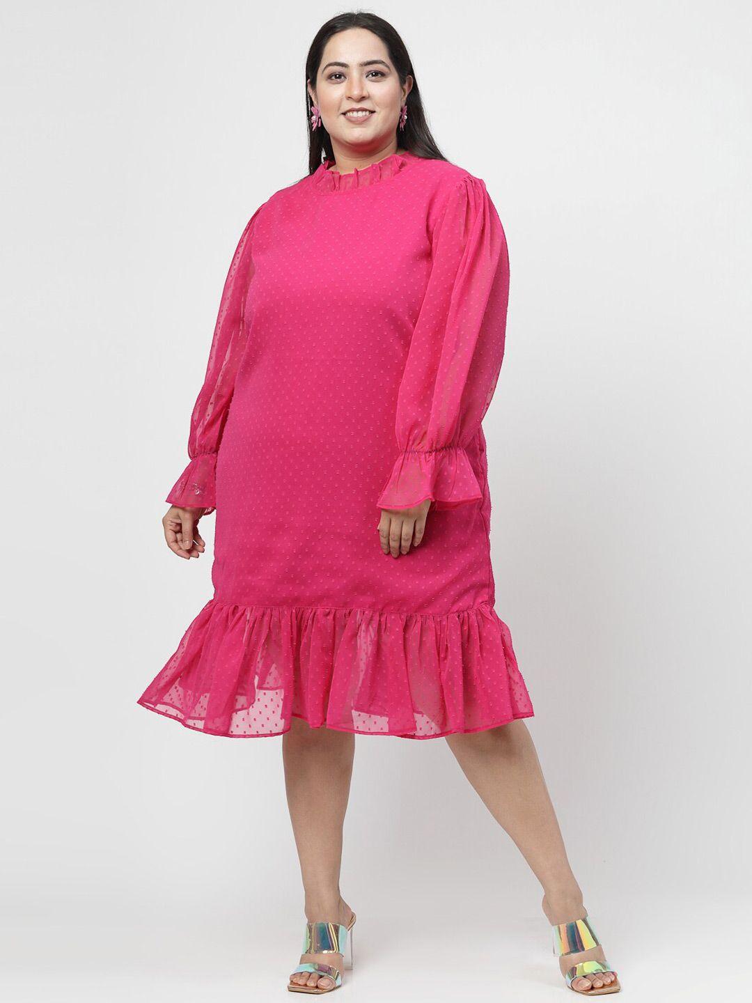 flambeur plus size self design bell sleeves georgette drop-waist dress