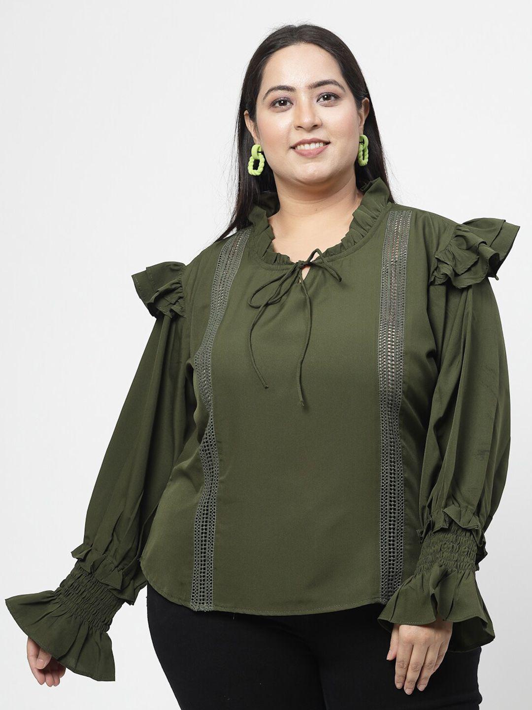 flambeur plus size tie-up neck ruffled smocked top