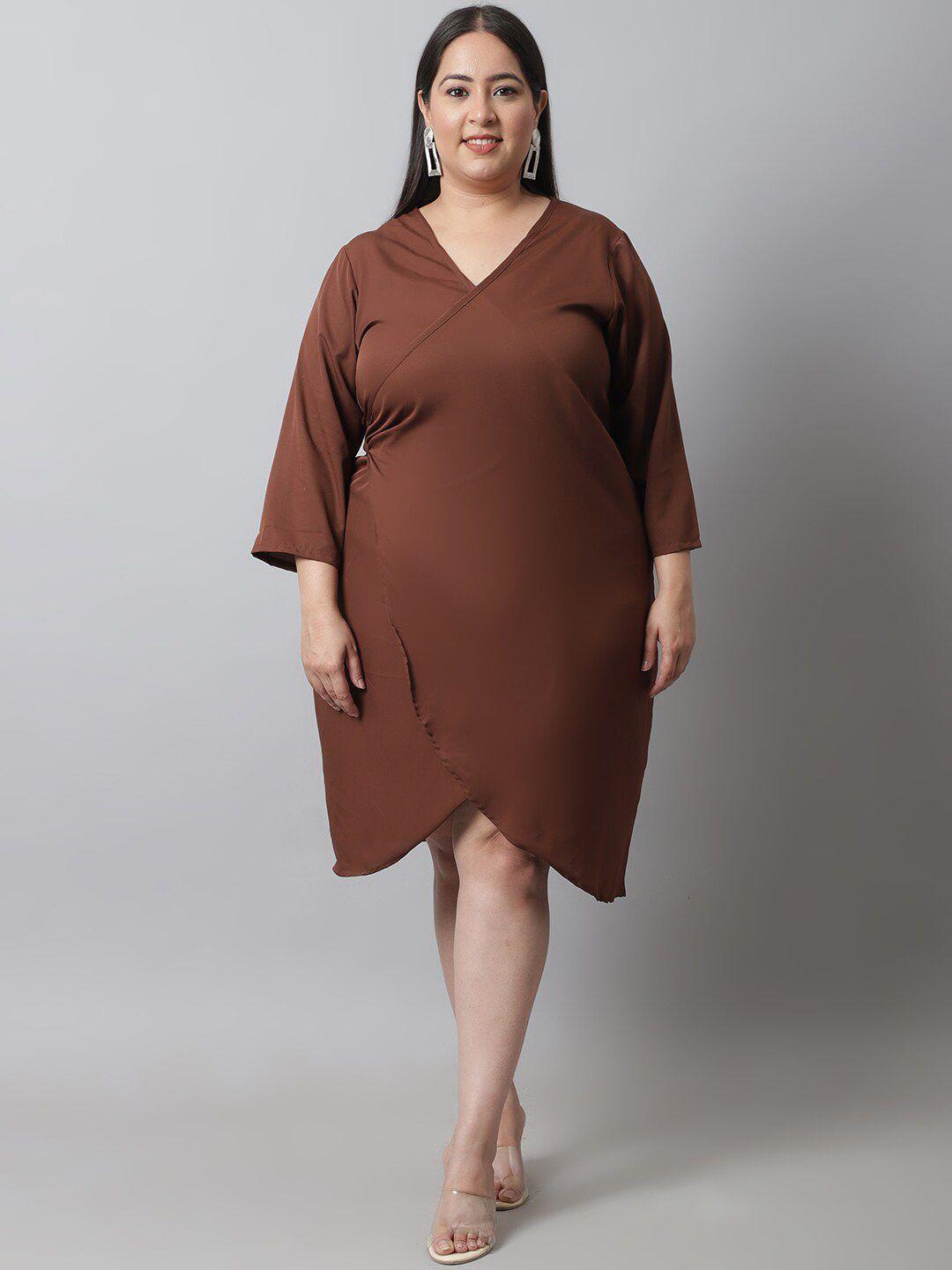 flambeur plus size v neck wrap dress