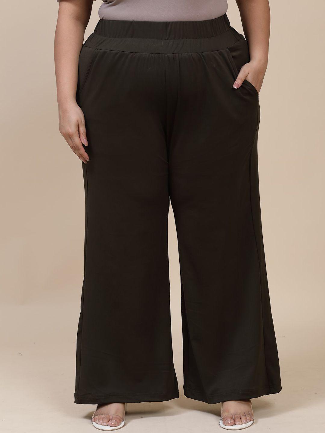 flambeur plus size women relaxed fit high-rise parallel trousers