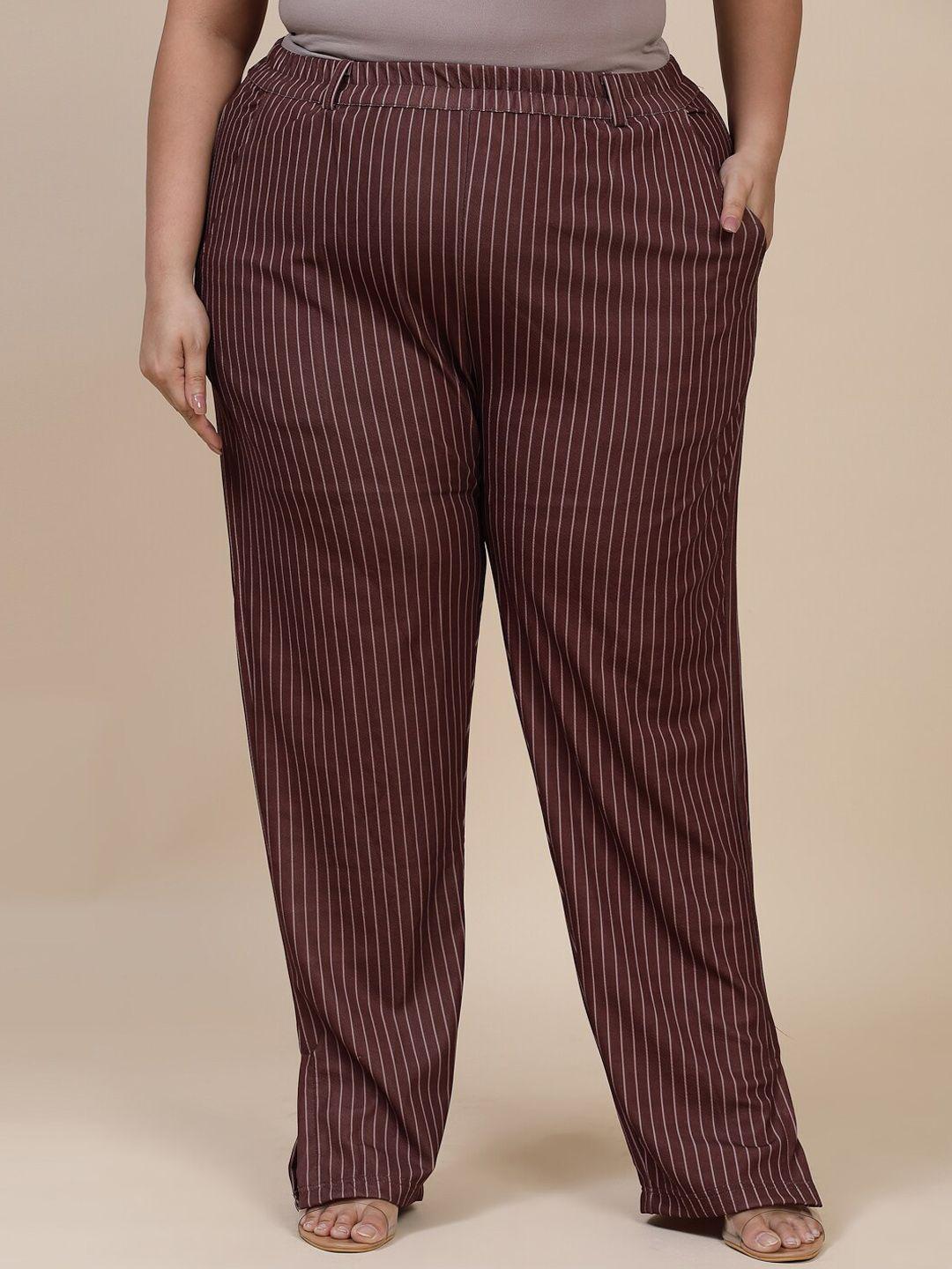 flambeur plus size women striped relaxed fit high-rise parallel trousers