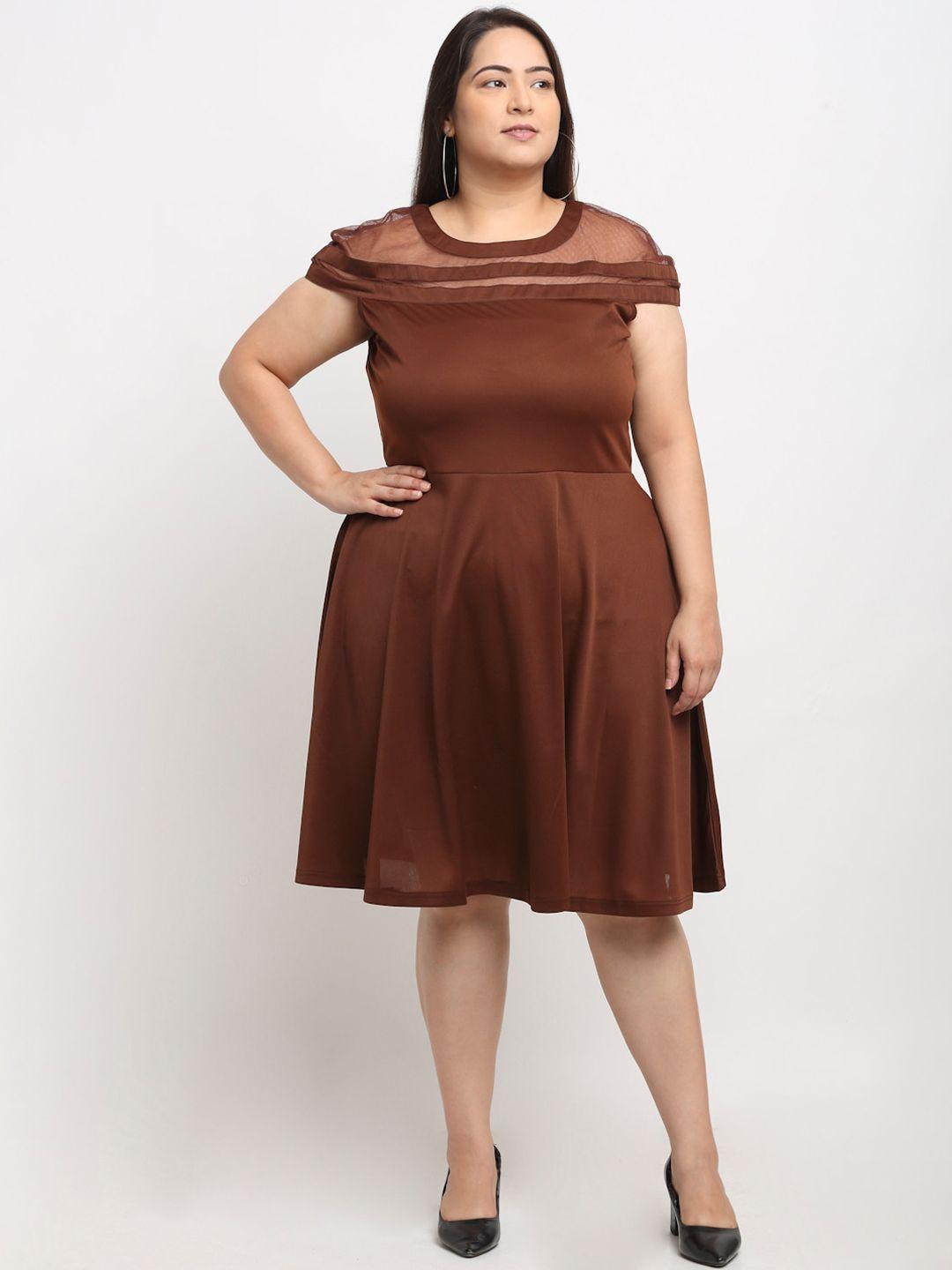 flambeur women brown fit & flare cotton dress