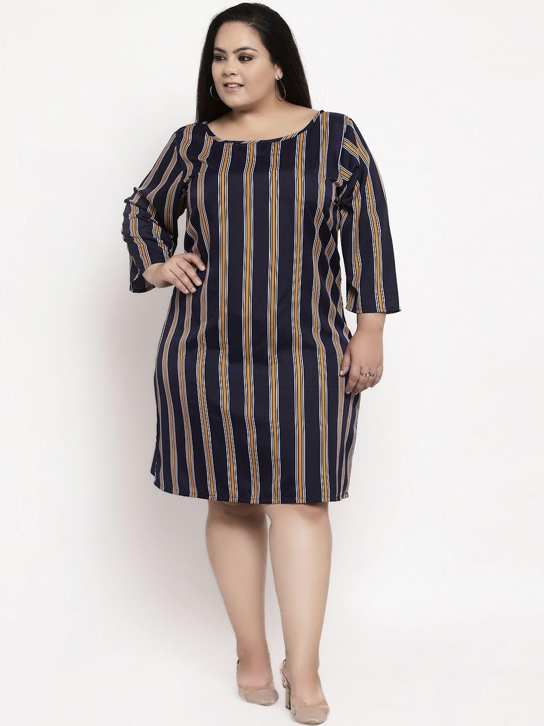 flambeur women navy blue striped a-line dress