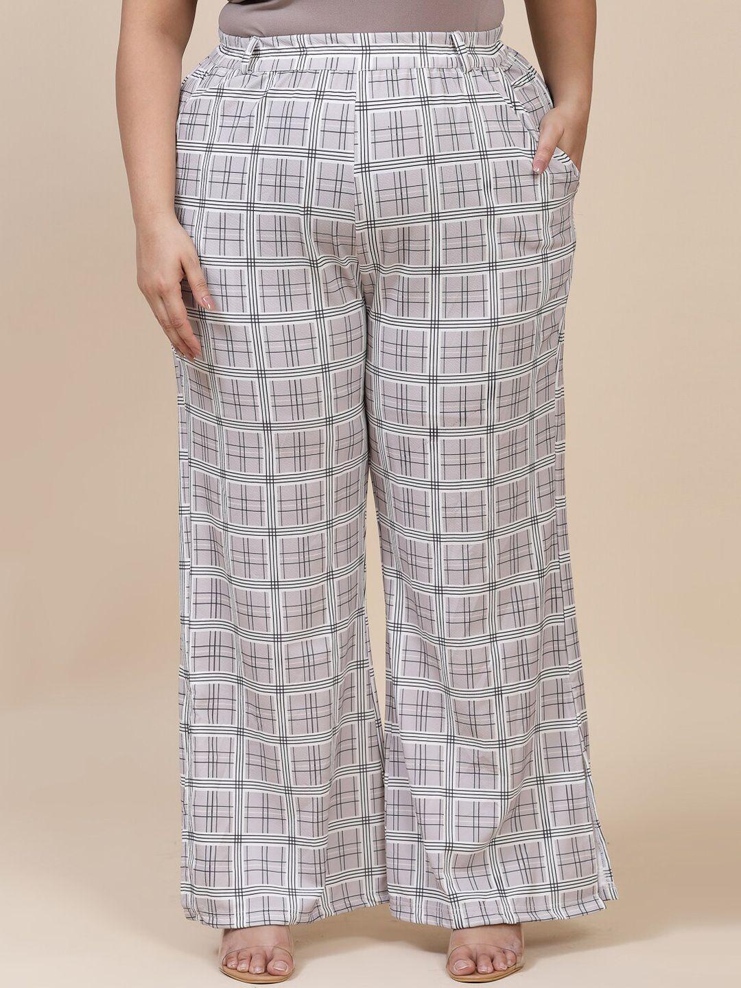 flambeur women plus size geometric printed relaxed fit high-rise trousers