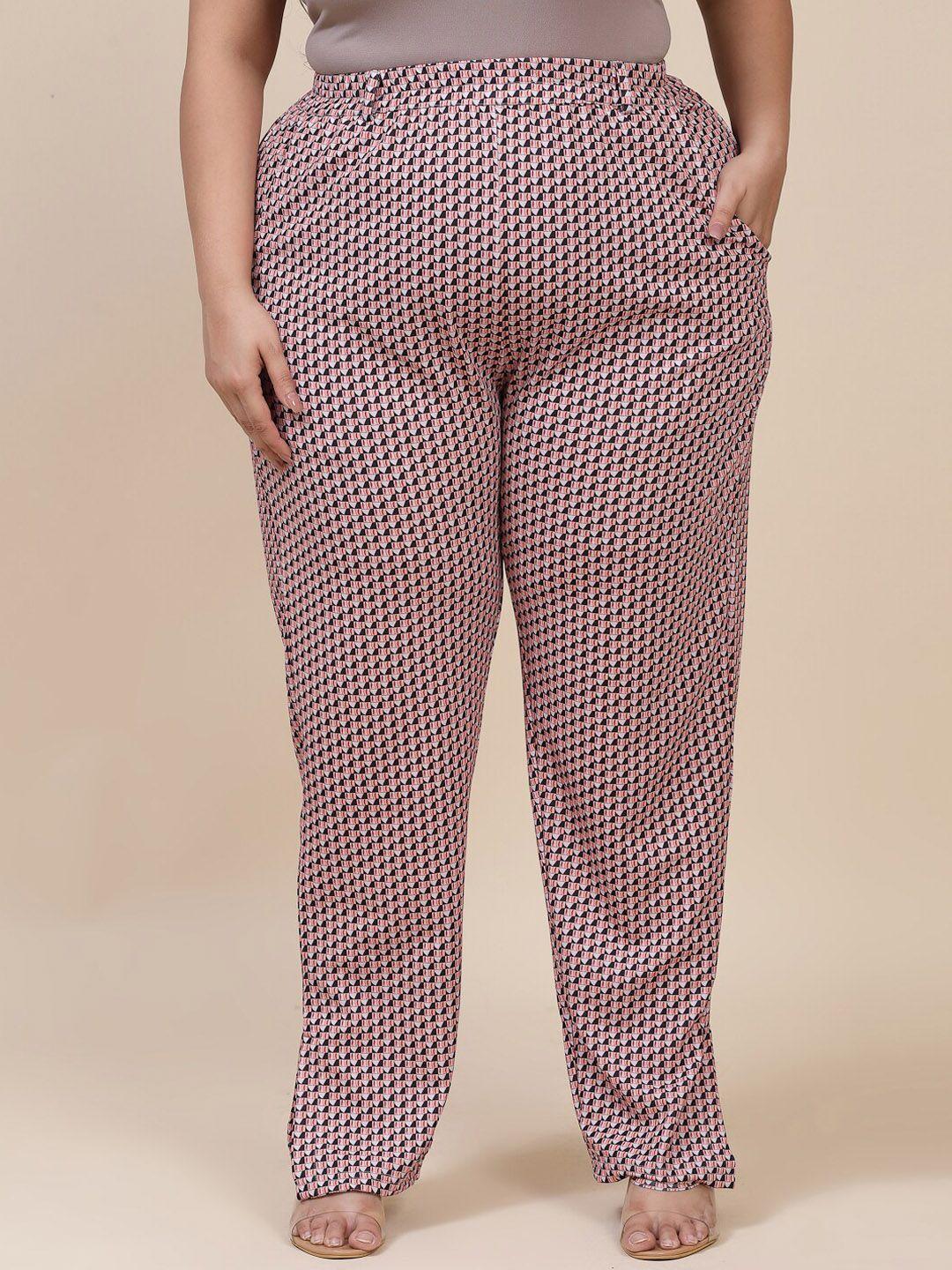 flambeur women plus size printed relaxed high-rise parallell trousers