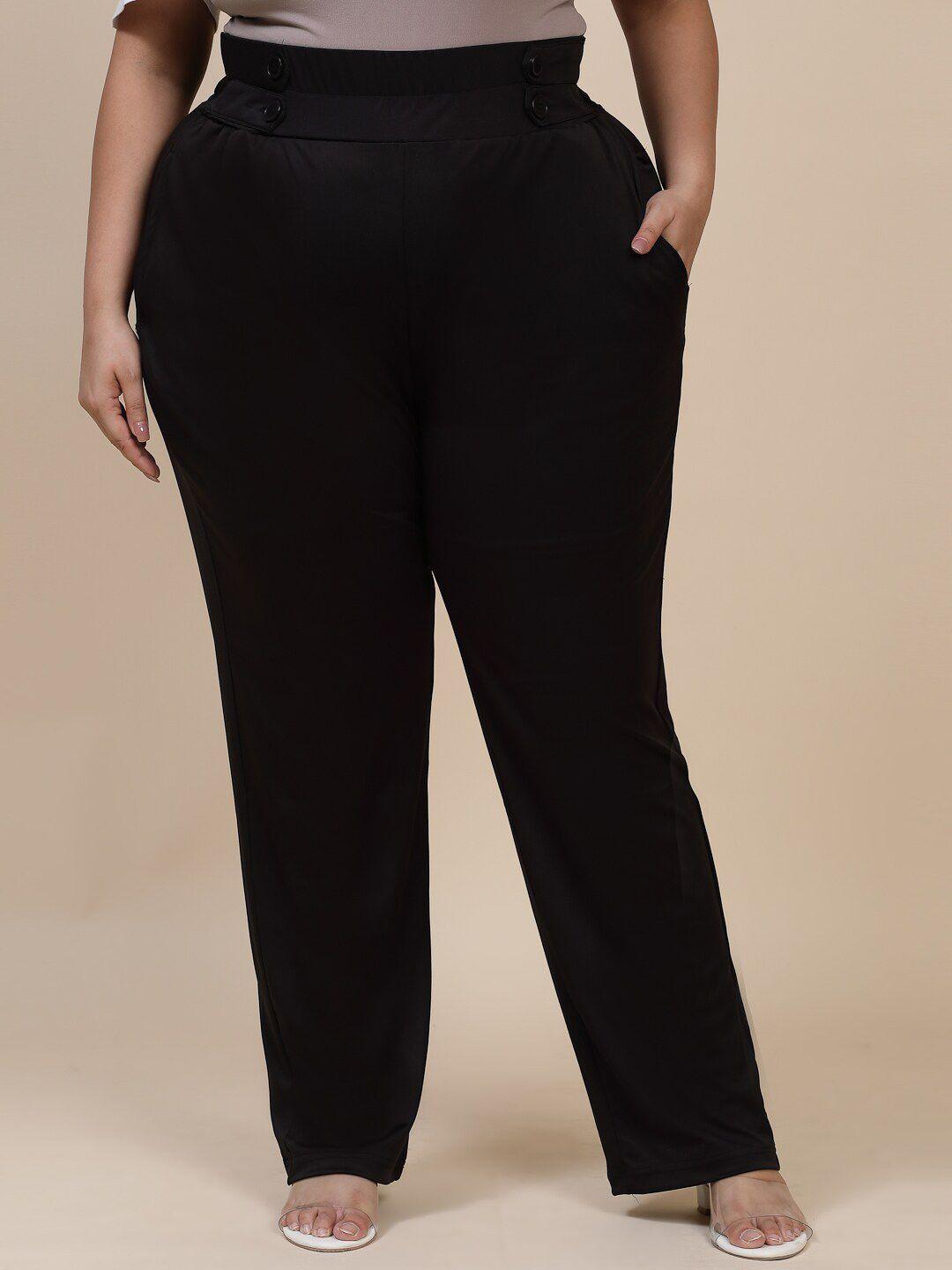flambeur women plus size relaxed fit high-rise trousers