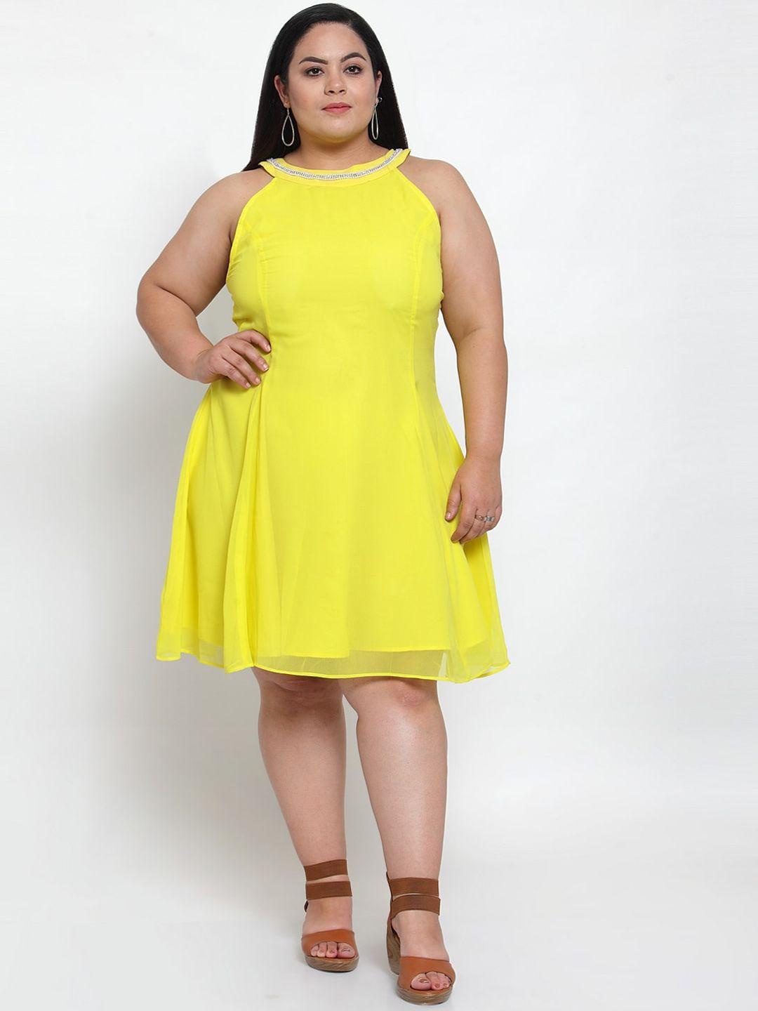 flambeur women yellow solid fit and flare dress