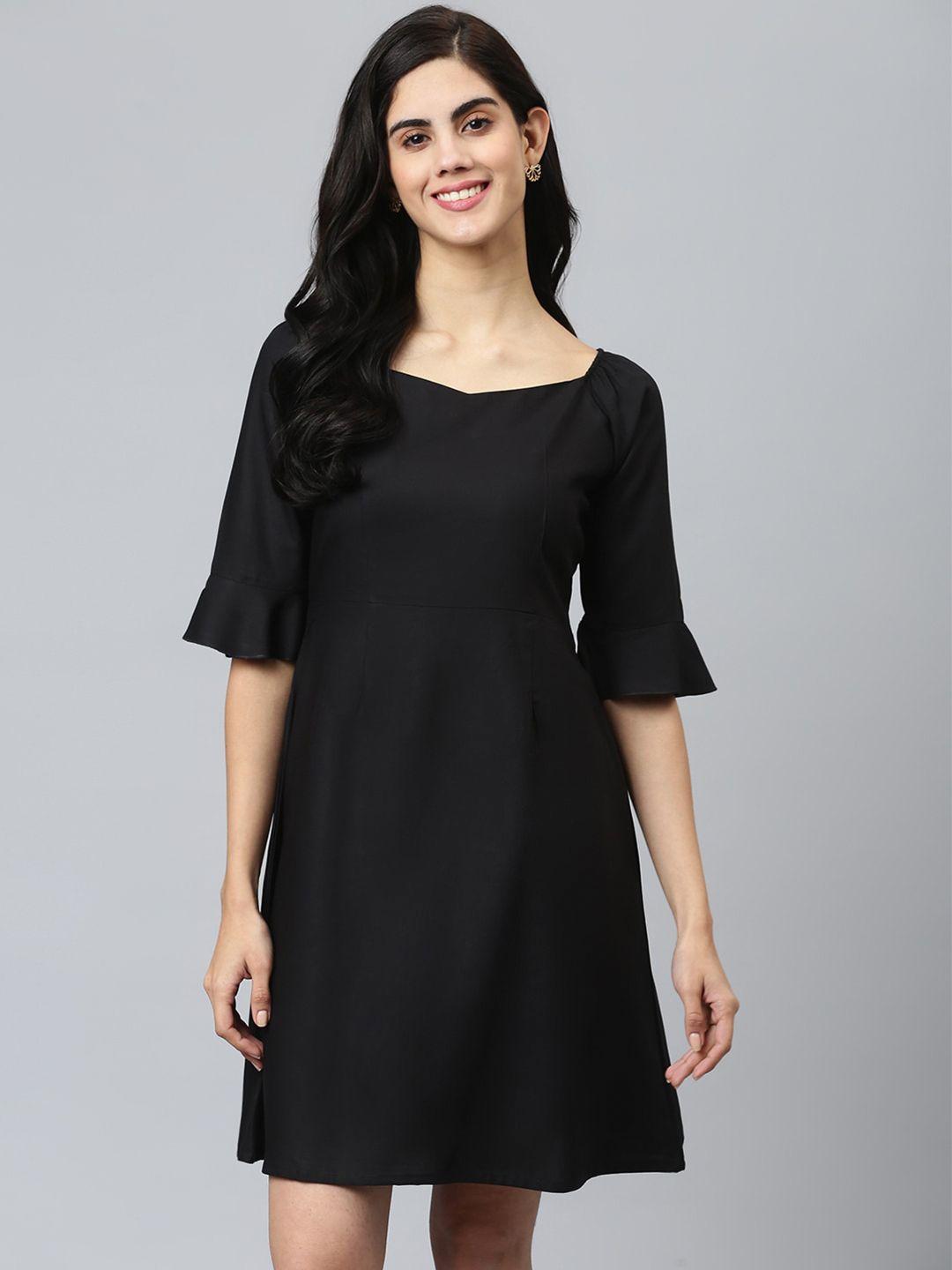 flamboyant black solid a-line dress