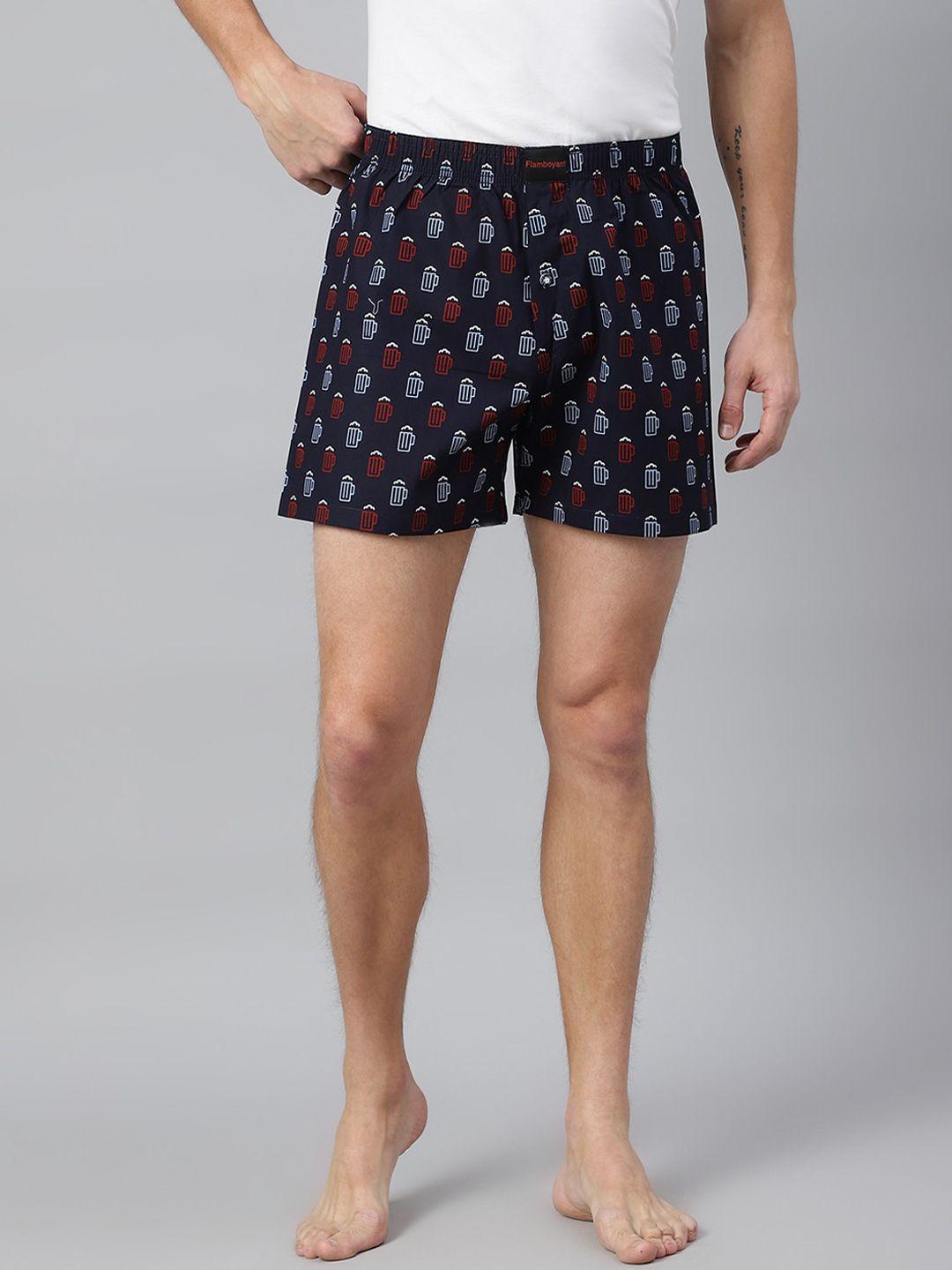 flamboyant men navy blue & white printed cotton boxers