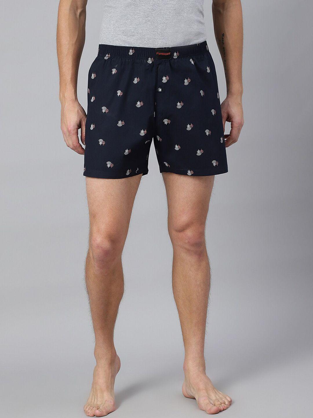 flamboyant men navy blue printed pure cotton boxer