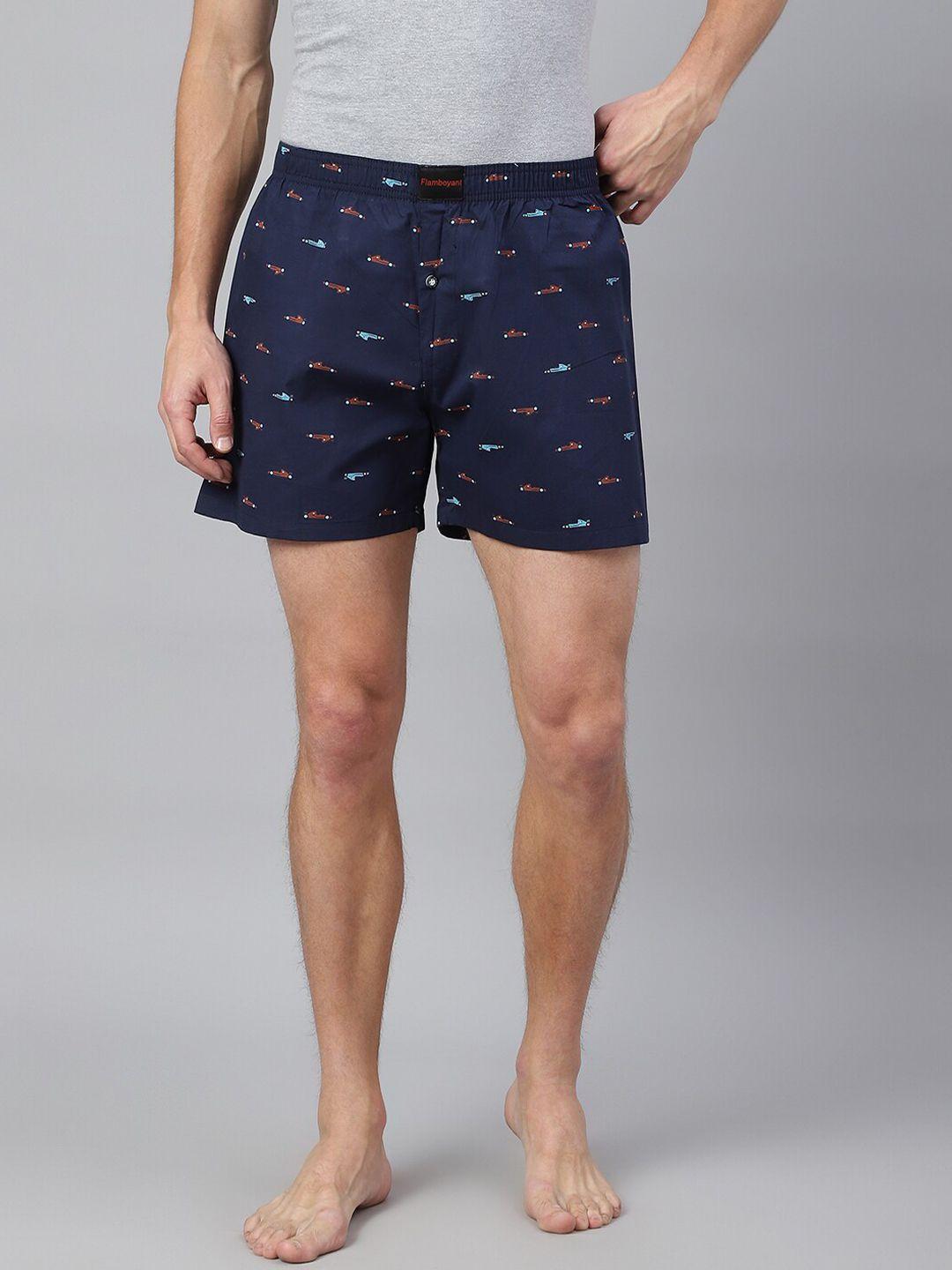 flamboyant men navy blue printed pure cotton boxers