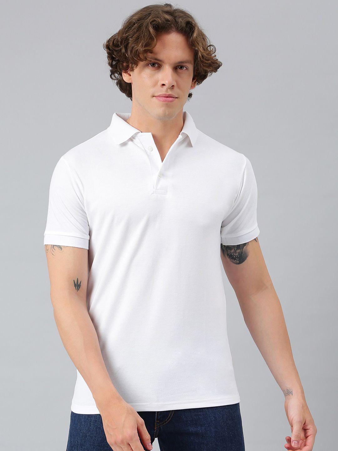 flamboyant men white solid polo collar t-shirt