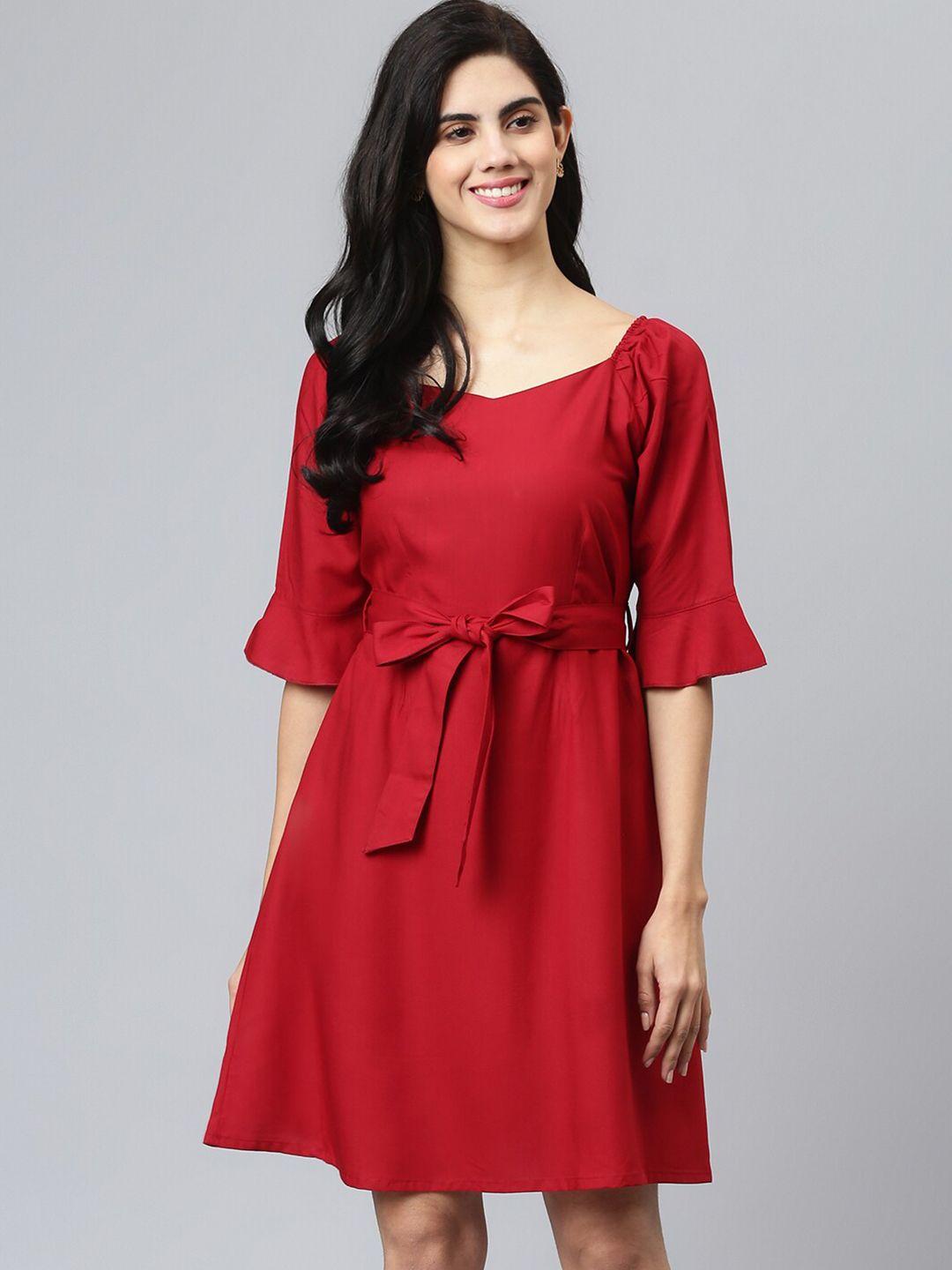 flamboyant tie-up detailed bell sleeves a-line dress