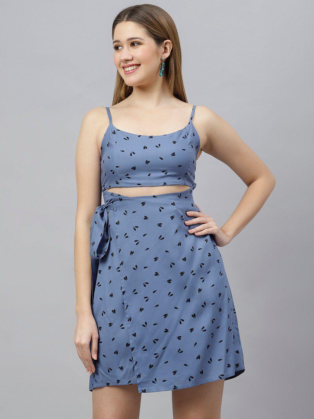 flamboyant women blue & black floral shoulder straps a-line dress