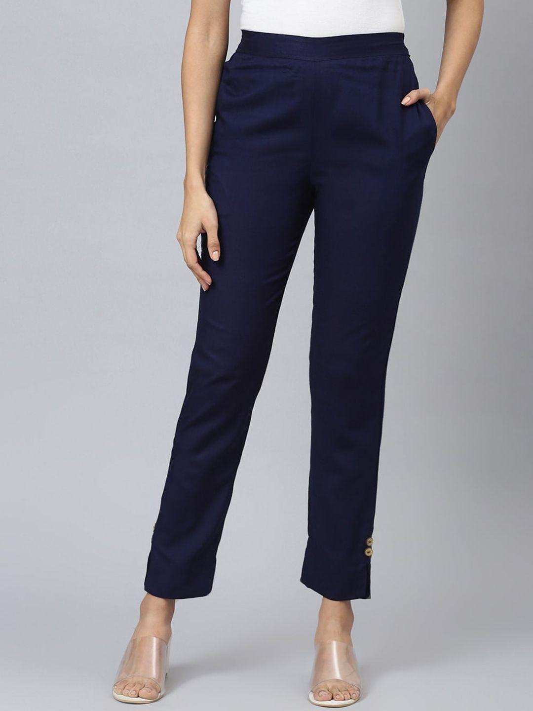 flamboyant women blue solid regular fit trousers