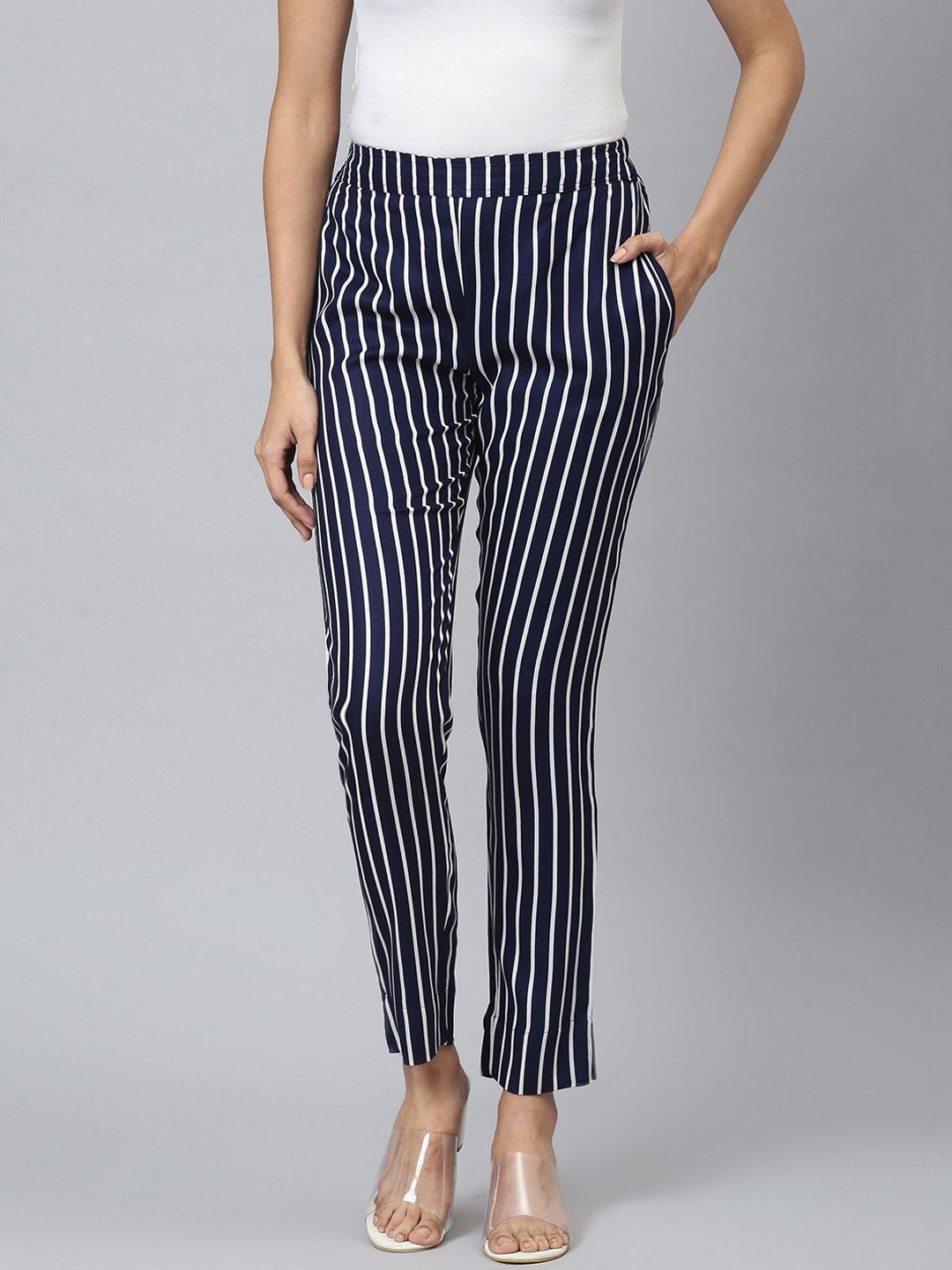 flamboyant women blue striped trousers