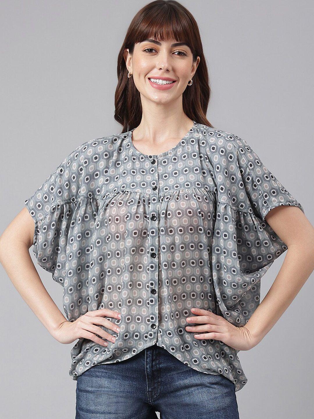 flamboyant women grey & black geometric print top