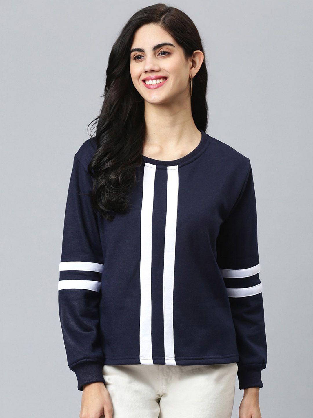 flamboyant women navy blue & white striped sweatshirt