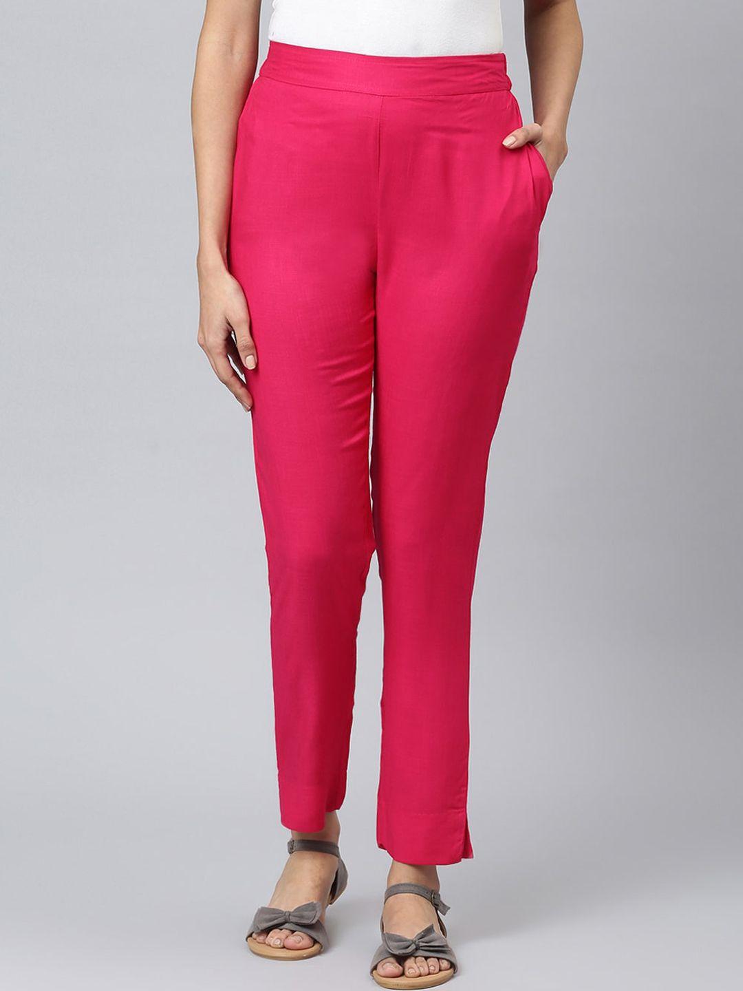 flamboyant women pink solid regular fit trousers