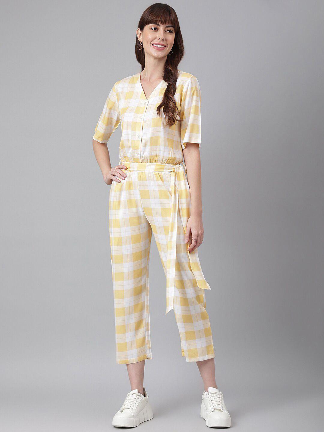 flamboyant yellow & white checked culotte jumpsuit
