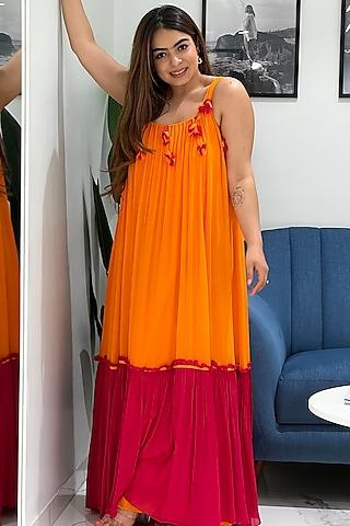 flame orange & ruby gathered gown