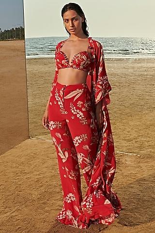 flaming red printed cape set