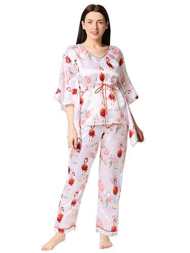 flamingo women's satin kaftan pyjama set - nude