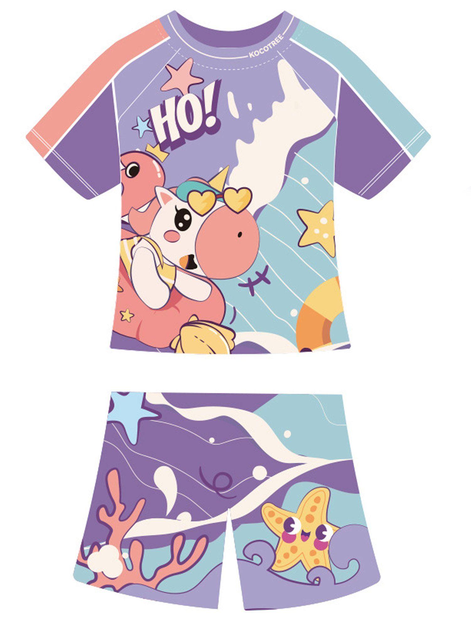 flamingo float unicorn t-shirt & shorts swimwear for kids (set of 3)