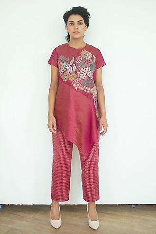 flamingo handloom linen silk tunic set