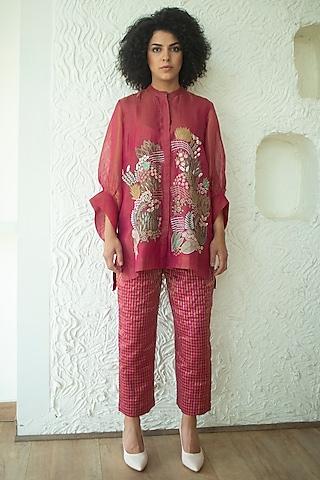 flamingo handloom linen silk tunic set