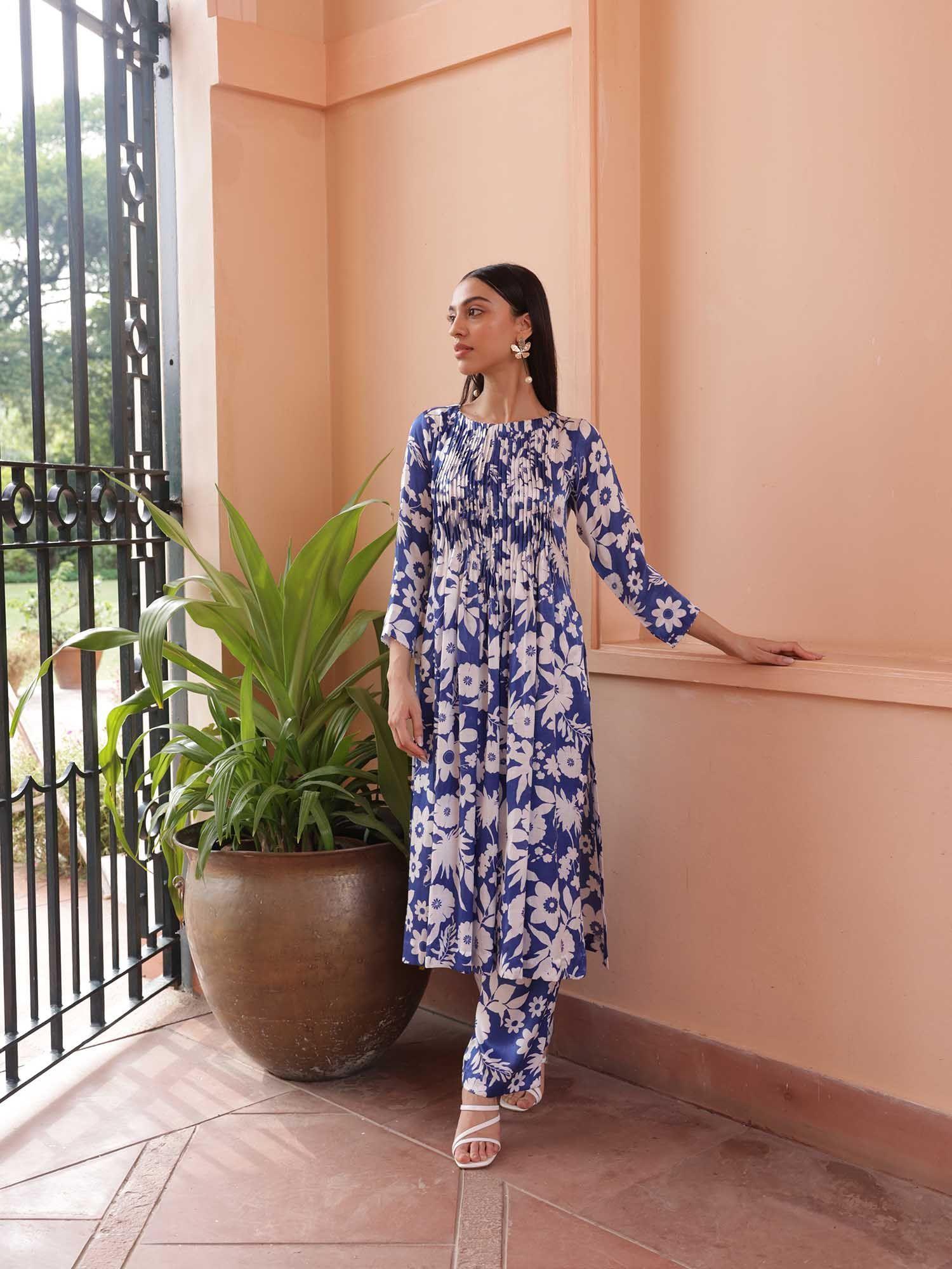 flamingo oasis blue print kurta