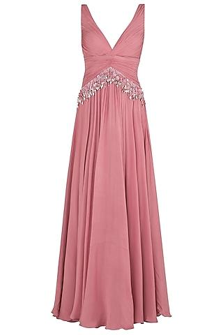 flamingo pink sequins embellished gown