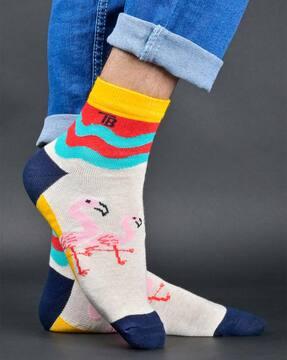 flamingo print mid-calf length socks