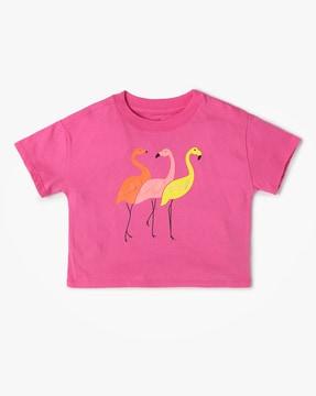 flamingo print round-neck t-shirt
