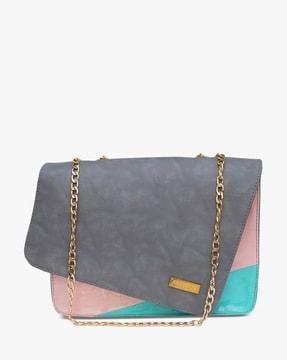 flap-over sling bag with chain strap