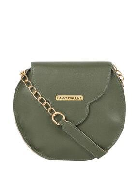flap over sling bag with metal chain strap