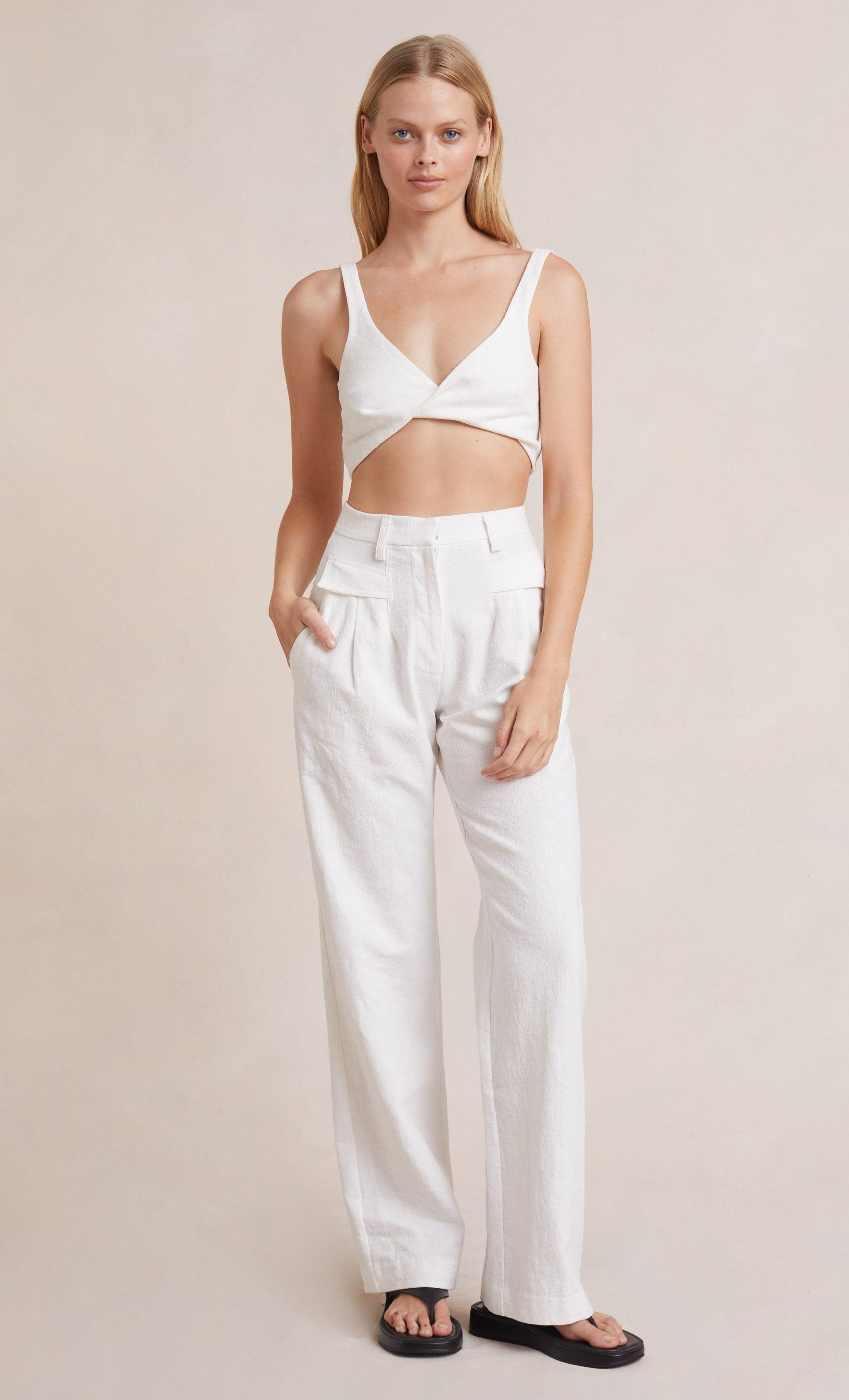 flap pocket white comfy trouser