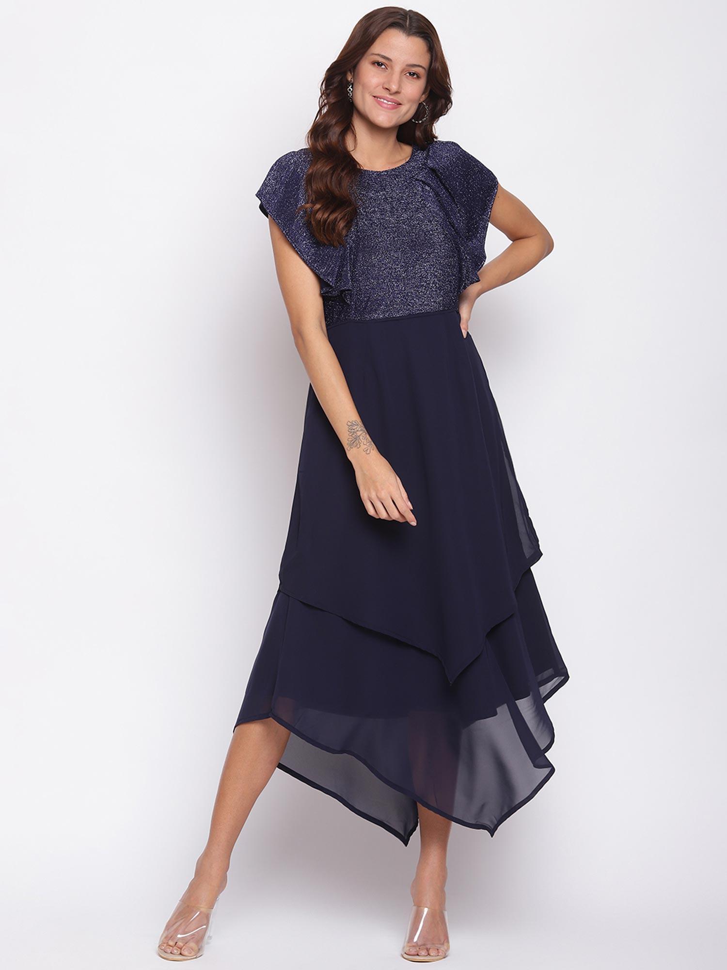 flare sleeve party long dress blue