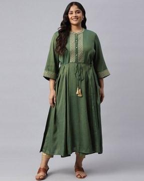 flared dress with embroidered yoke