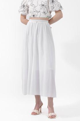 flared fit ankle length cotton women's festive wear skirts - white